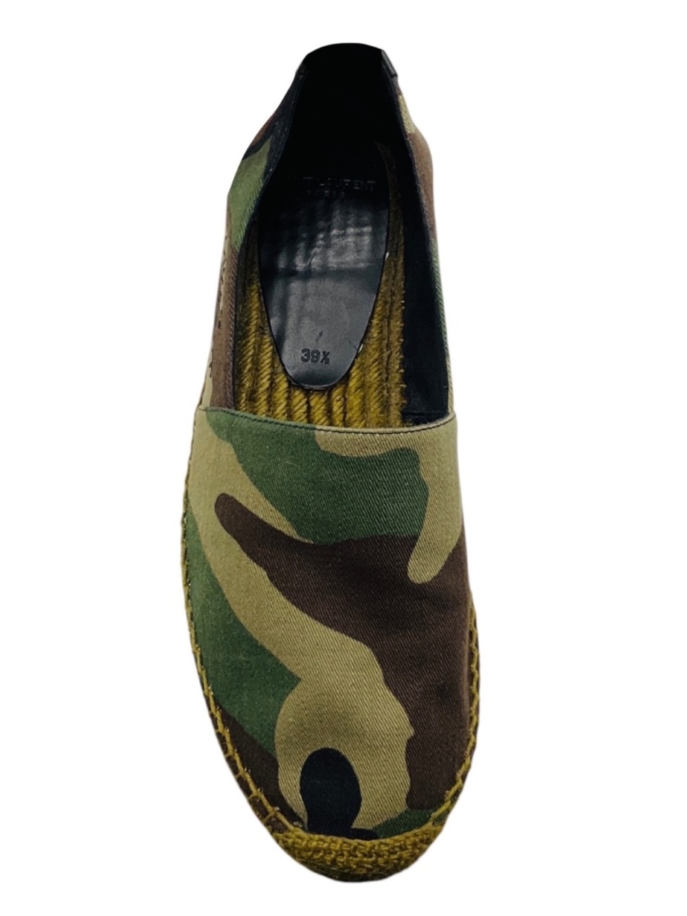 SAINT LAURENT GREEN CAMOUFLAGE PRINT LOGO EMBROIDERED CANVAS ESPADRILLE FLATS - Picture 4 of 8